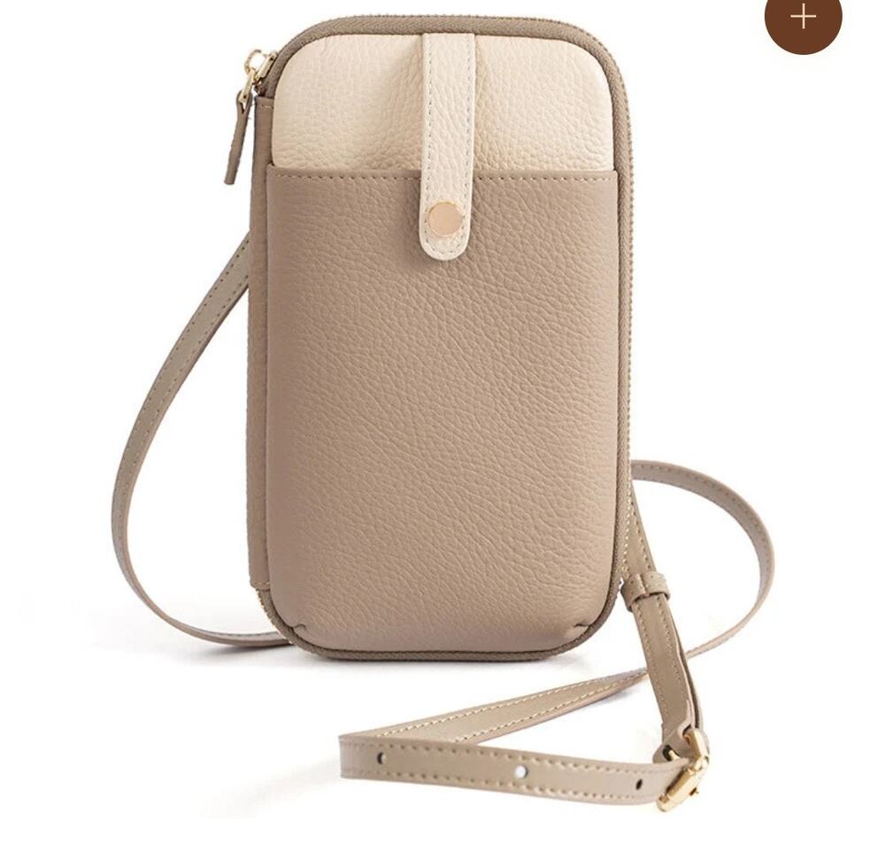NWT-ATELIER ALAIN Swift Pocket, Leather crossbody phone case wallet, BEIGE
